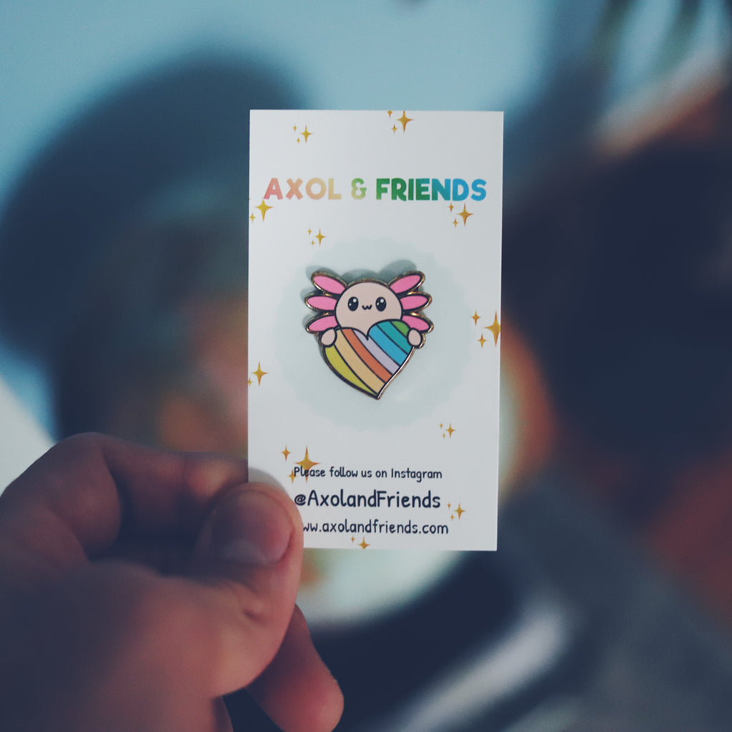 Rainbow Heart Axol Pin